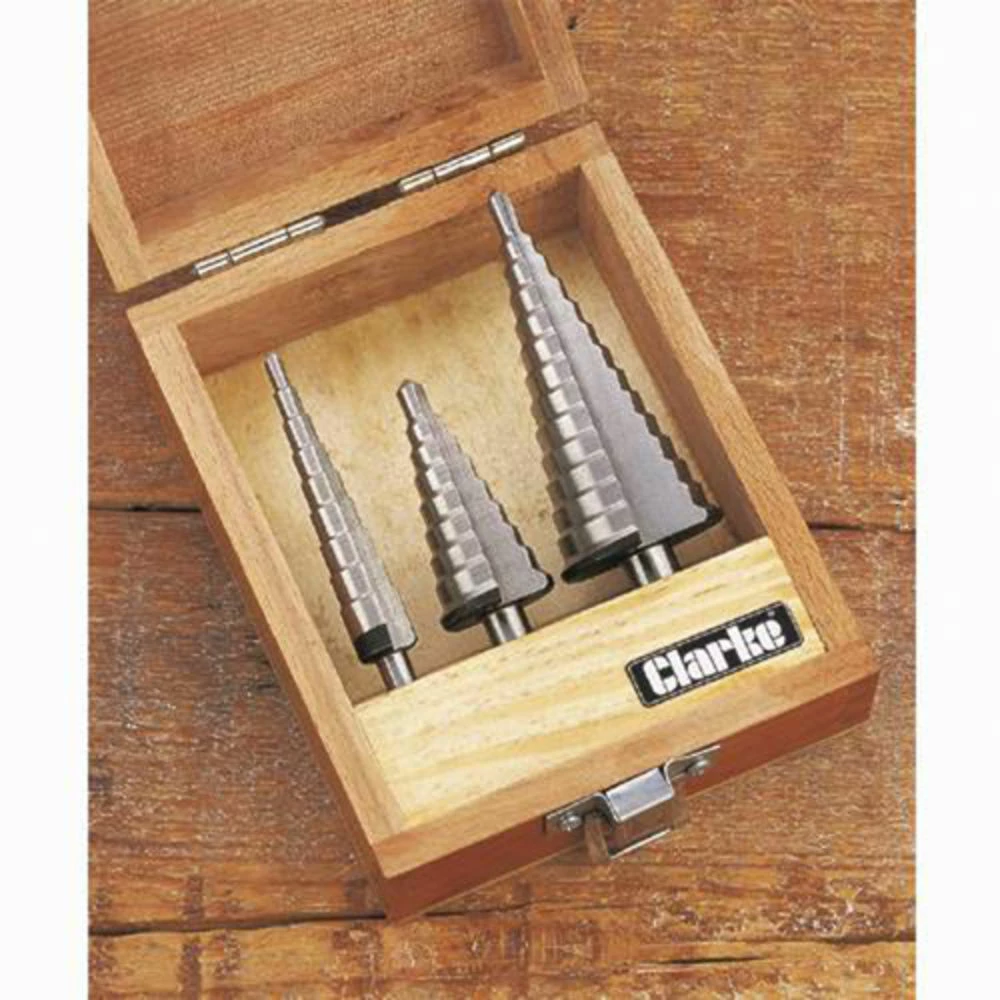 Clarke CHT381 3pc. HSS Stepped Cone Drill Set 3 Clarke CHT381 3pc. HSS Stepped Cone Drill Set