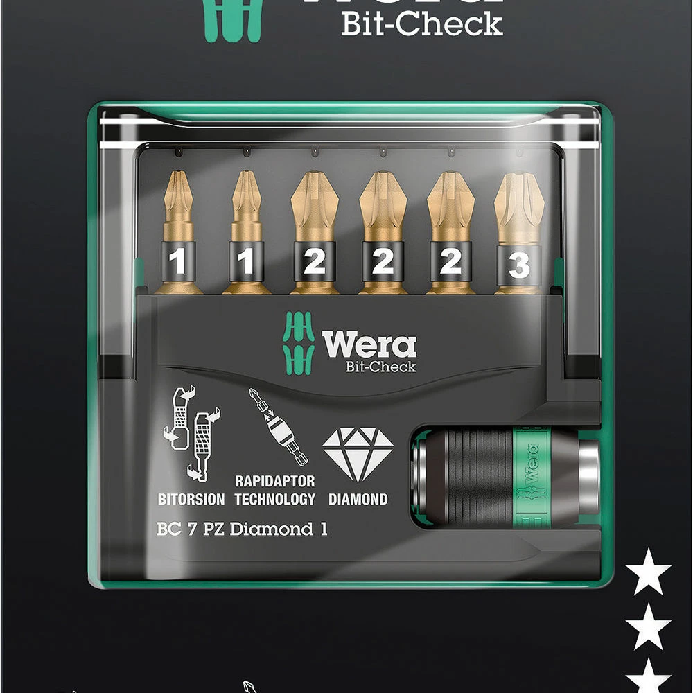Wera Bit Check 7 Diamond 1 SB Anti Cam-out BiTorsion 7 Piece Bit Set 3 Wera Bit Check 7 Diamond 1 SB Anti Cam-out BiTorsion 7 Piece Bit Set